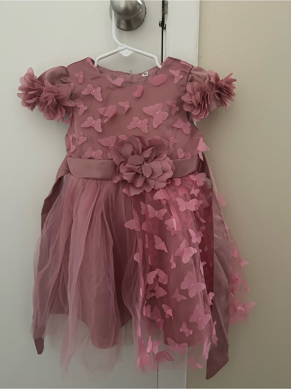 Girls Pink Butterfly Appliqué Tulle Dress